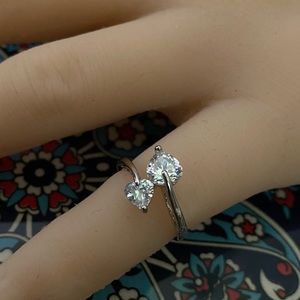NEW Heart Ring clear stones in silver tone setting pretty
